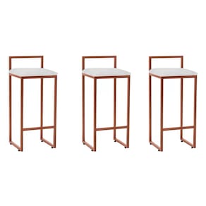 Kit 3 Banquetas Bistrô Alta Industriais em Aço Dori Cobre Assento Suede Branco