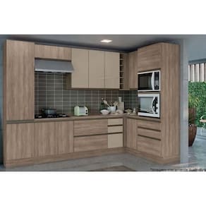 Cozinha Completa Maxxi 10 Peças (3 Armários + 3 Balcões + 2 Paneleiros + 2 Complementos) s/Pia CZ269 Nogal - Kappesberg
