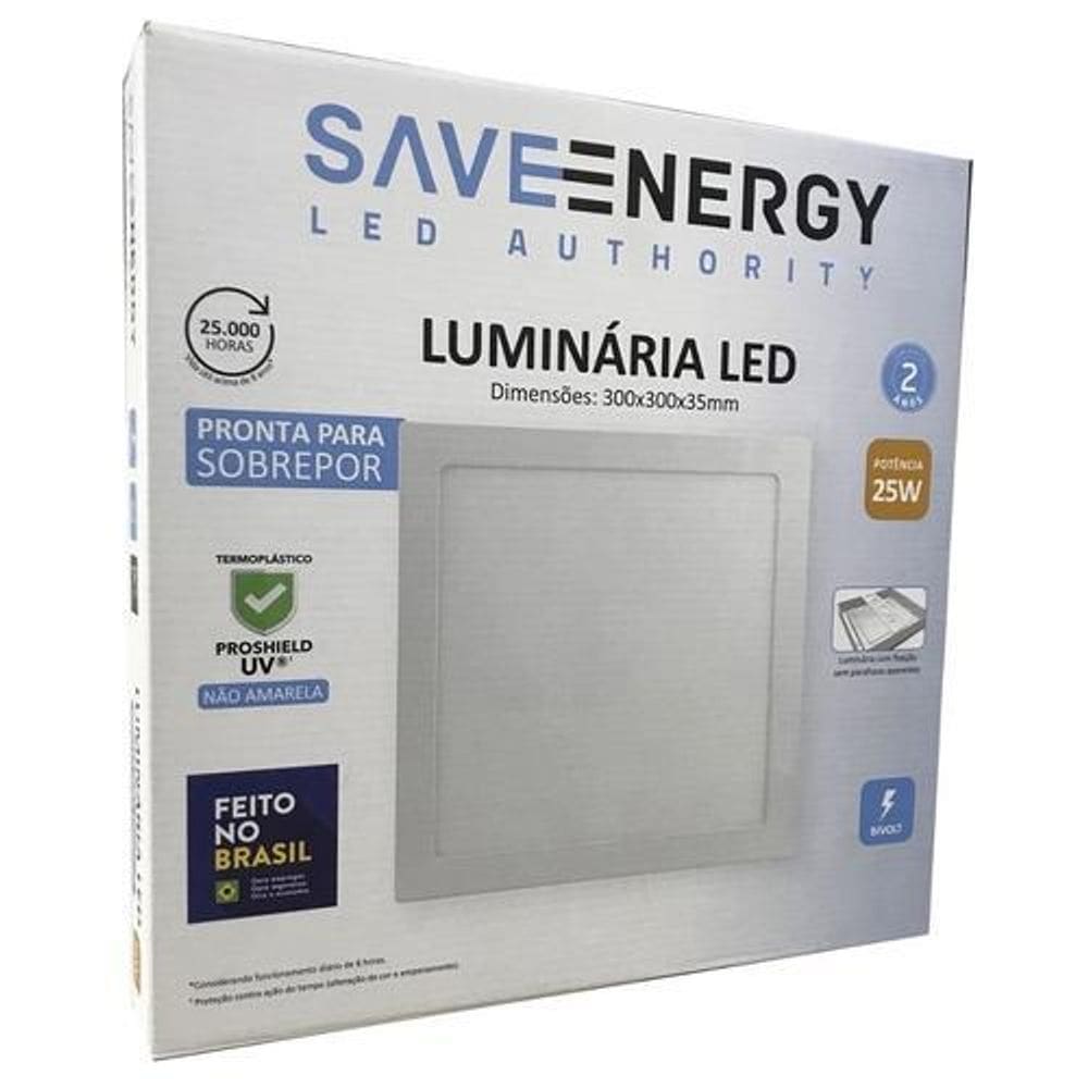 Plafon Led Sobrepor 30X30 25W Branco Neutro 4000K Save