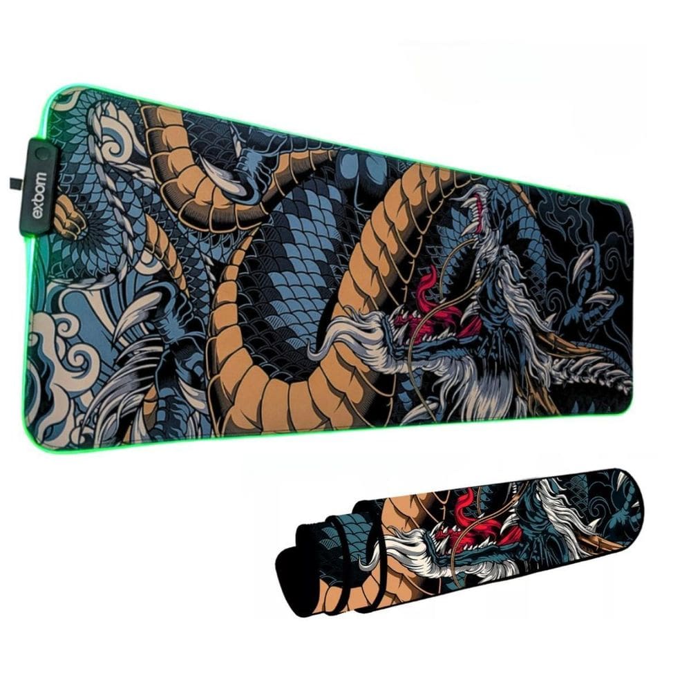 Mousepd Grande Speed Led Rgb 11 Cores 80X30Cm - Dragão Azul