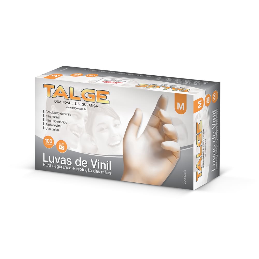 Luva Vinil Transparente Tamanho M - Alimentos e Limpeza