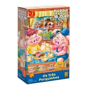Quebra Cabeça Puzzle Progressivo Monte Conte Três Porquinhos