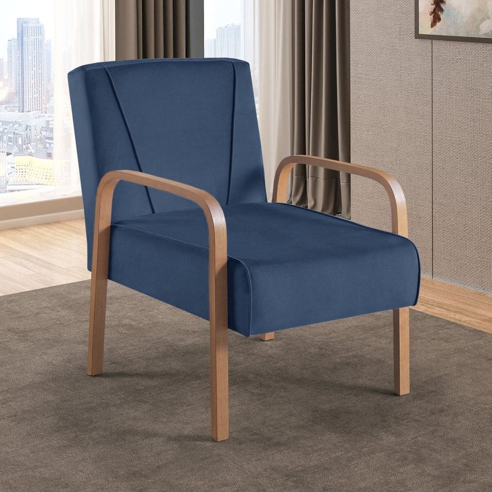 Poltrona para Sala de Estar Agata em Veludo Azul Marinho