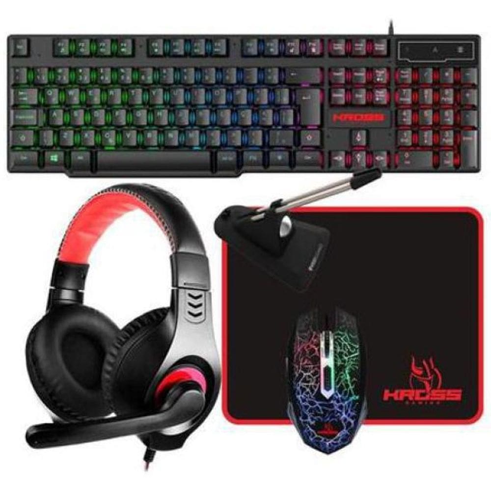 Kit Gamer 5 em 1 Kross Teclado Mouse Pad Headset