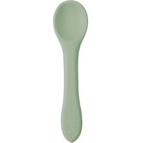 Colher de Silicone Para Bebe Verde Introducao Alimentar +6m de Treinamento Flexivel Buba