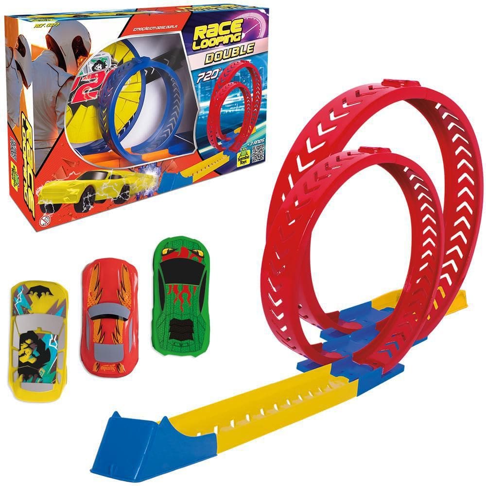 Carro Com Lancador + Pista Race Com 2 Looping Double 720º E Acessorios Na Caixa