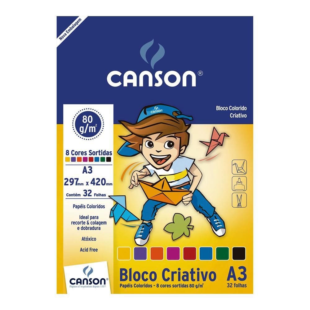 Bloco Criativo A3 Canson 80g 8 Cores 32 folhas