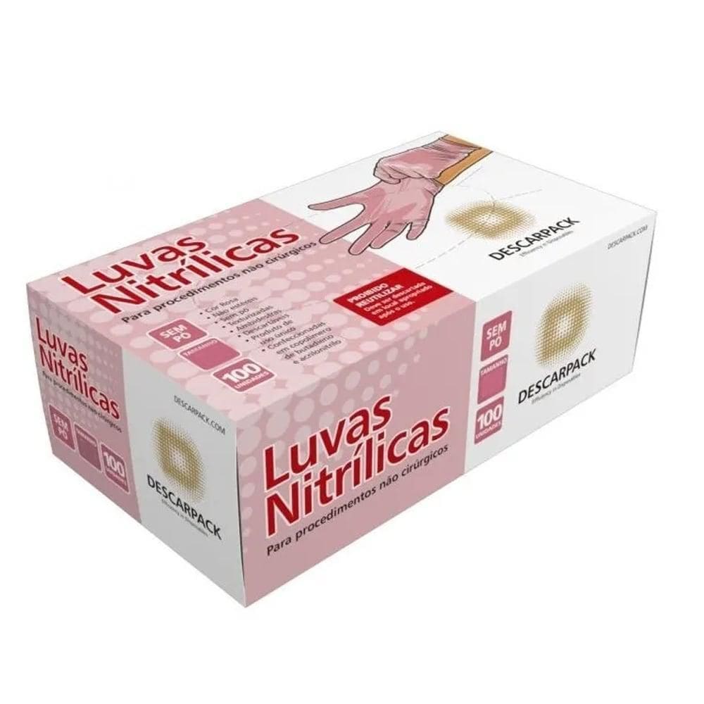 Luvas Nitrílica Rosa Descarpack Caixa 100 Unidades