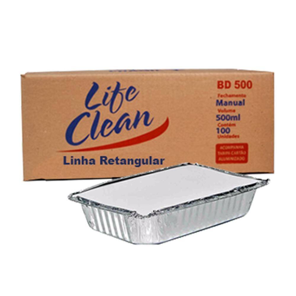 Bandeja Marmitex Aluminio Retangular 500Ml C/100 Life Clean