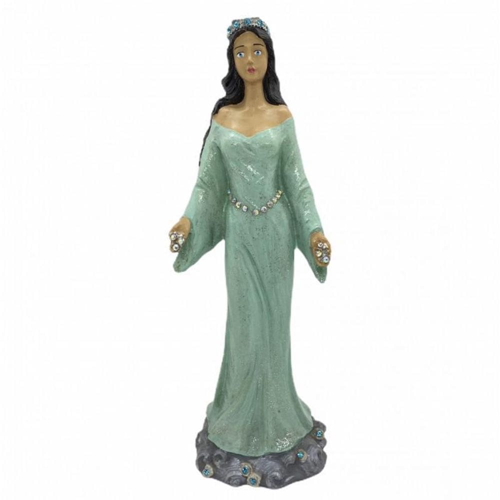Escultura Orixá Iemanjá Umbanda Verde Água em Resina 27 cm