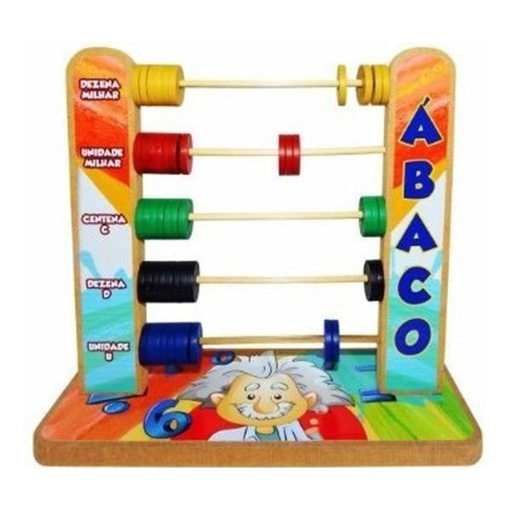 Ábaco Madeira Contadores Coloridos MDF 5 Hastes - 25x9x23 cm