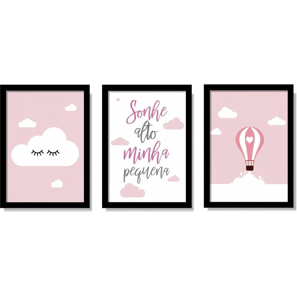 Kit 3 Quadros Decorativos Quarto De Menina Minha Pequena