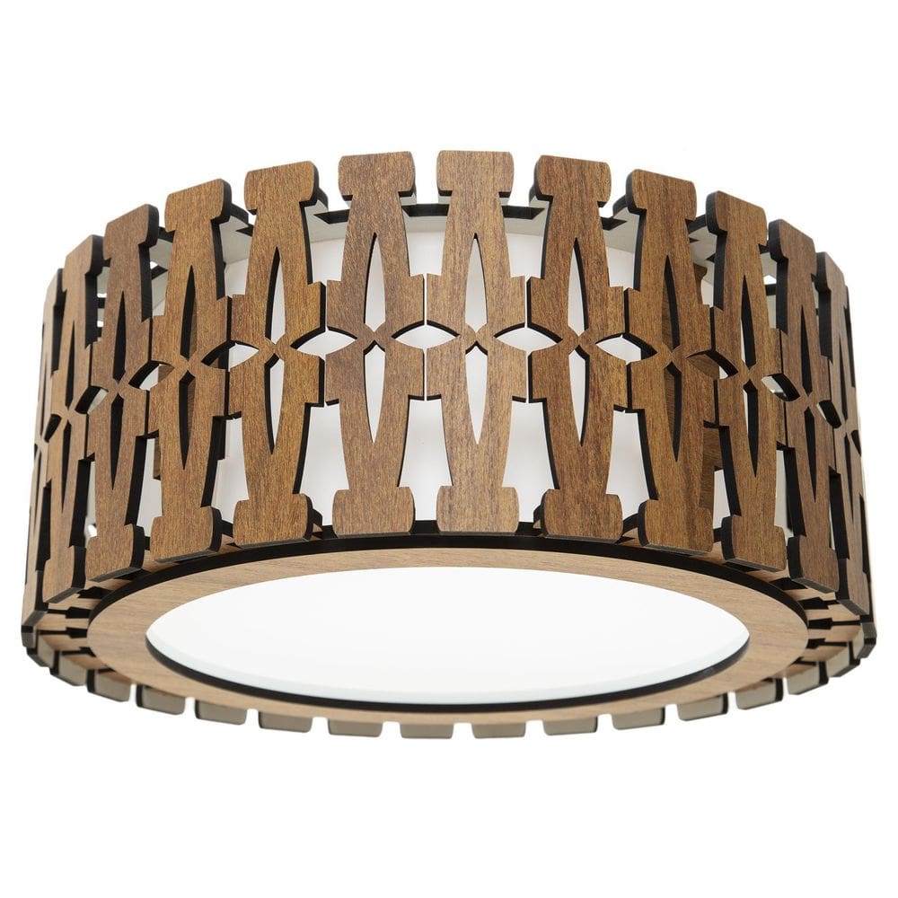 Lustre Decorativo Madeira Plafon Redondo Ubatuba 25Cm