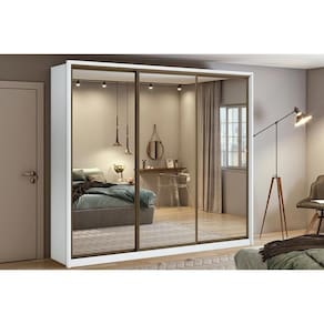Guarda Roupa Casal 3 Portas de Correr e 6 Gavetas c/ 3 Espelhos Spazio Branco - Lopas