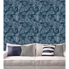 Papel de Parede Adesivo Lavável Floral Azul Marinho