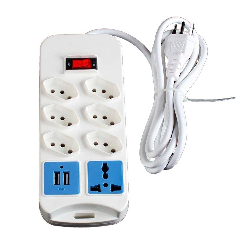 Régua De Energia Com 7 Tomadas 2 Saídas Usb Branco