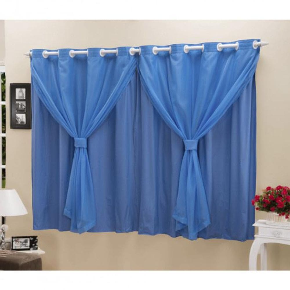 Cortina Blackout Pvc Com Tecido Voil 2,80 M X 1,60 M Azul