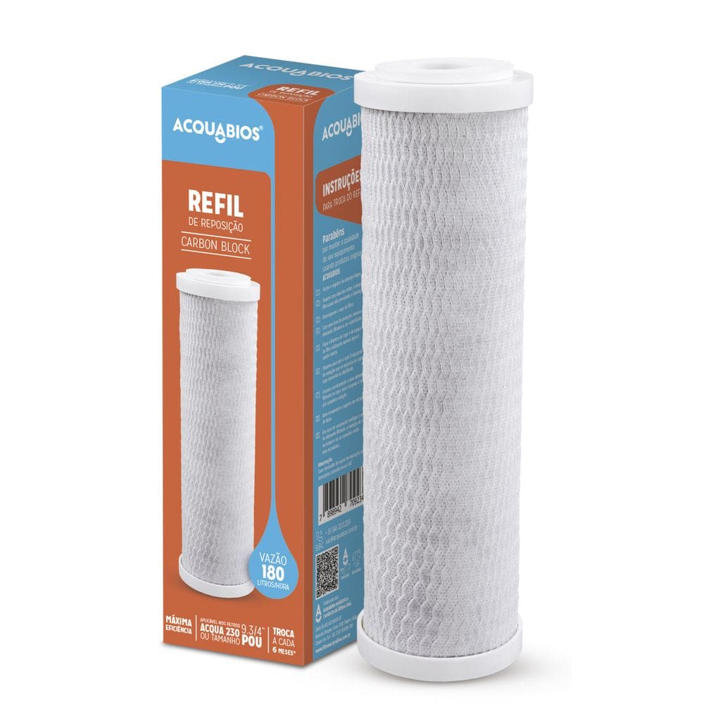 Filtro Água ACQUABIOS Carbon Block 9.3/4E - Retenção 5 Micra