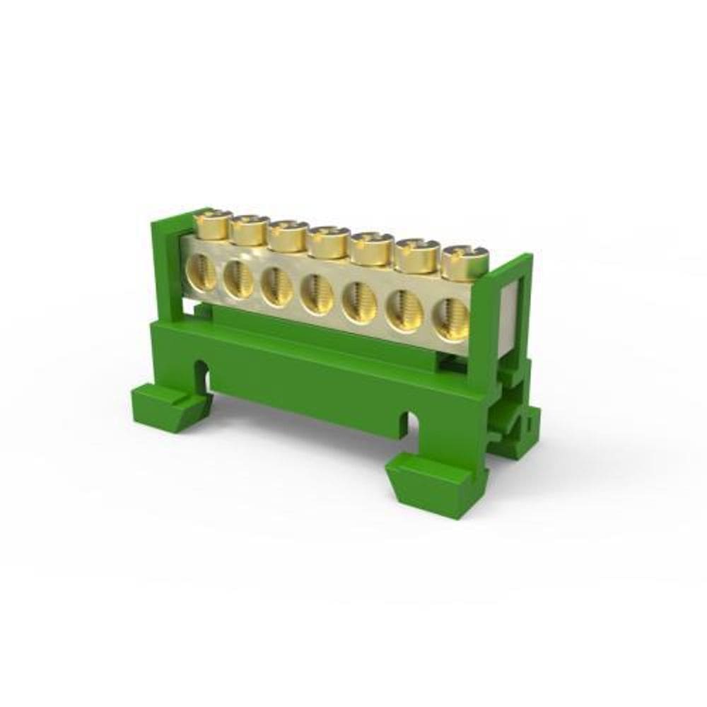Barramento/Borneira Com Suporte Para 7 Furos Para Trilho Din - Enerbras Verde - Sbtn-E7T