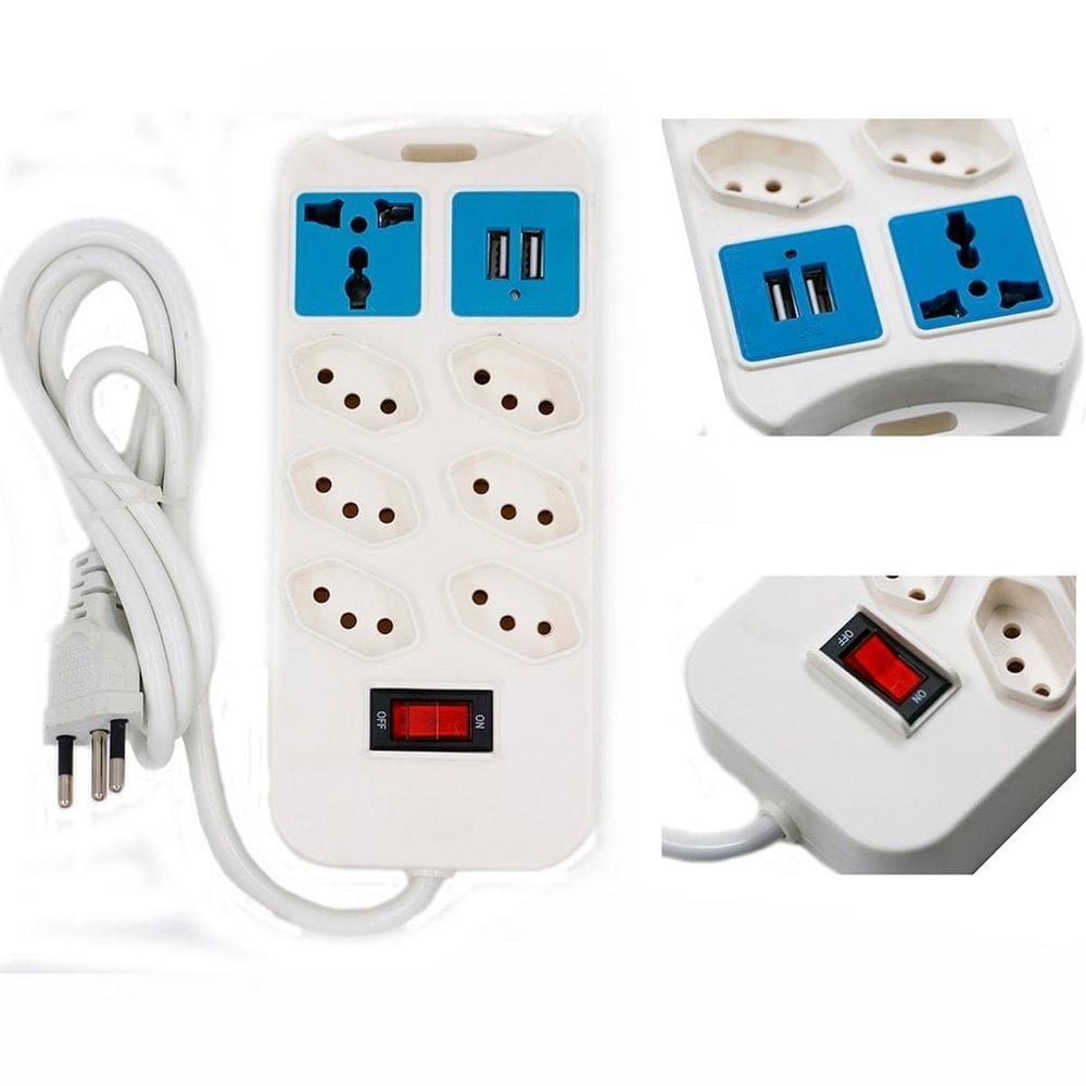Régua Tomada 7 Entradas Com 2 Usb Para Carga Universal