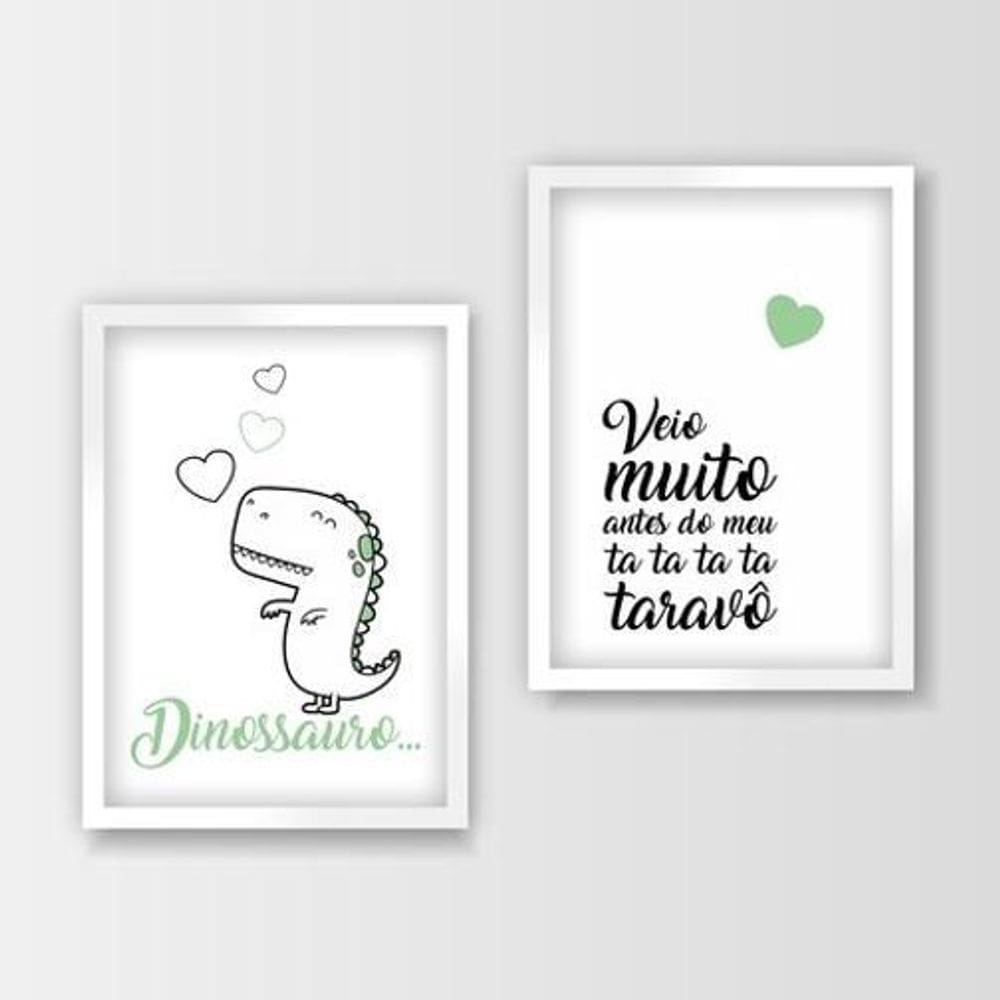 Kit 2 Quadros Dinossauro Ta Ta Ta Ta Taravô Verde A4