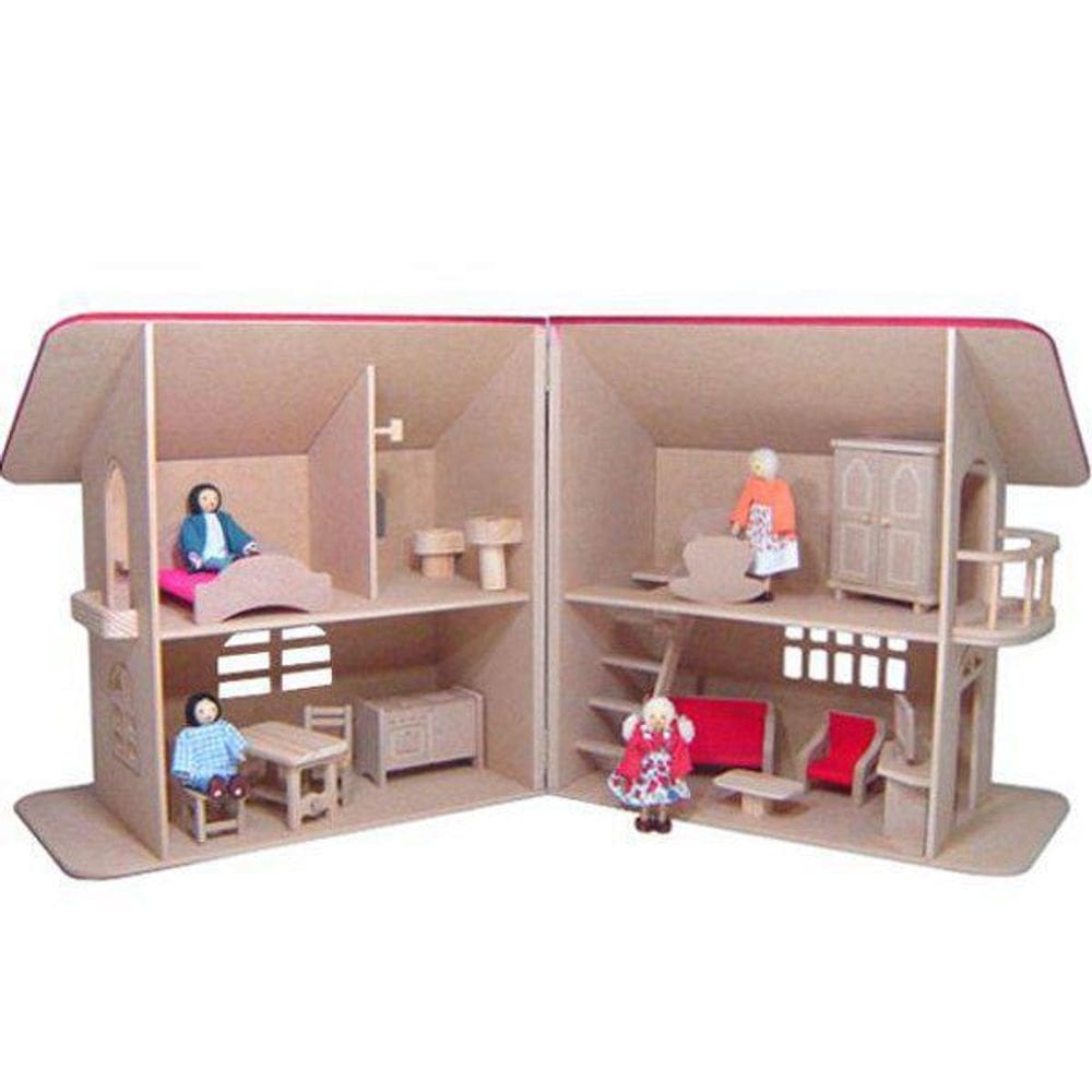 Casinha De Boneca Sobrado Com Móveis Madeira 2 Andares