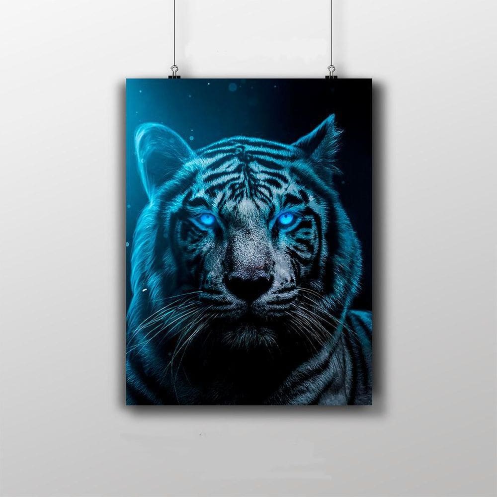 Placa Decorativa Tigre Branco 20X30Cm - Olhos Azuis