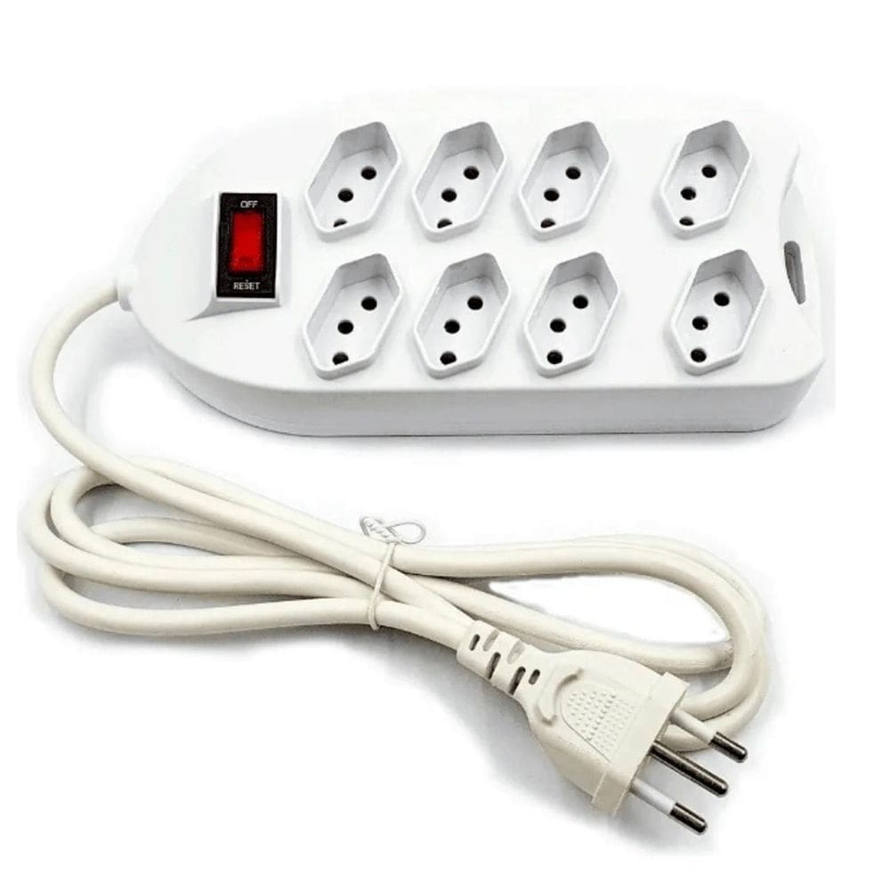 Régua Energia 8 Saídas Extensão 2 Metros Branco 110V/220V