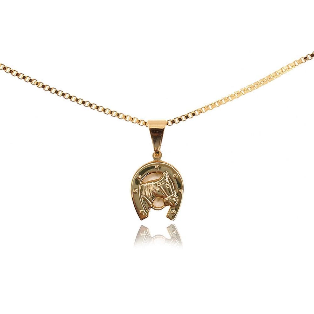 Pingente Ferradura Com Cavalo Folheado Em Ouro 18K