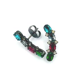 Brinco Com Zircônias Coloridas Folheado Em Ródio Negro