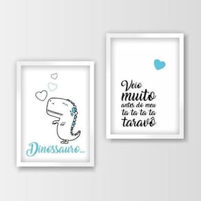 Kit 2 Quadros Dinossauro Ta Ta Ta Ta Taravô Azul A4
