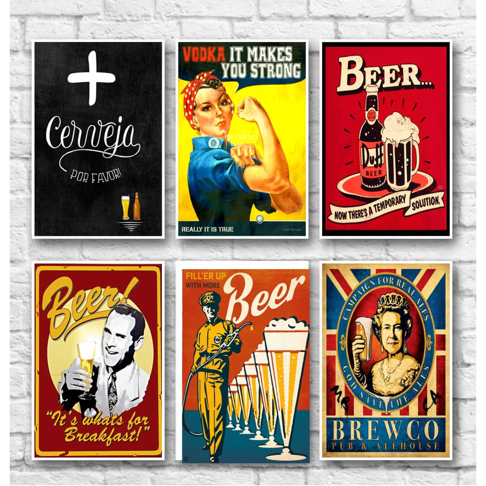 Kit Placas decorativas Vintage - Bebidas - 06 Placas