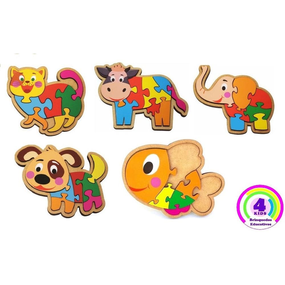 Super Kit 5 Quebra-Cabeça Infantil E Bebes Educativo Madeira