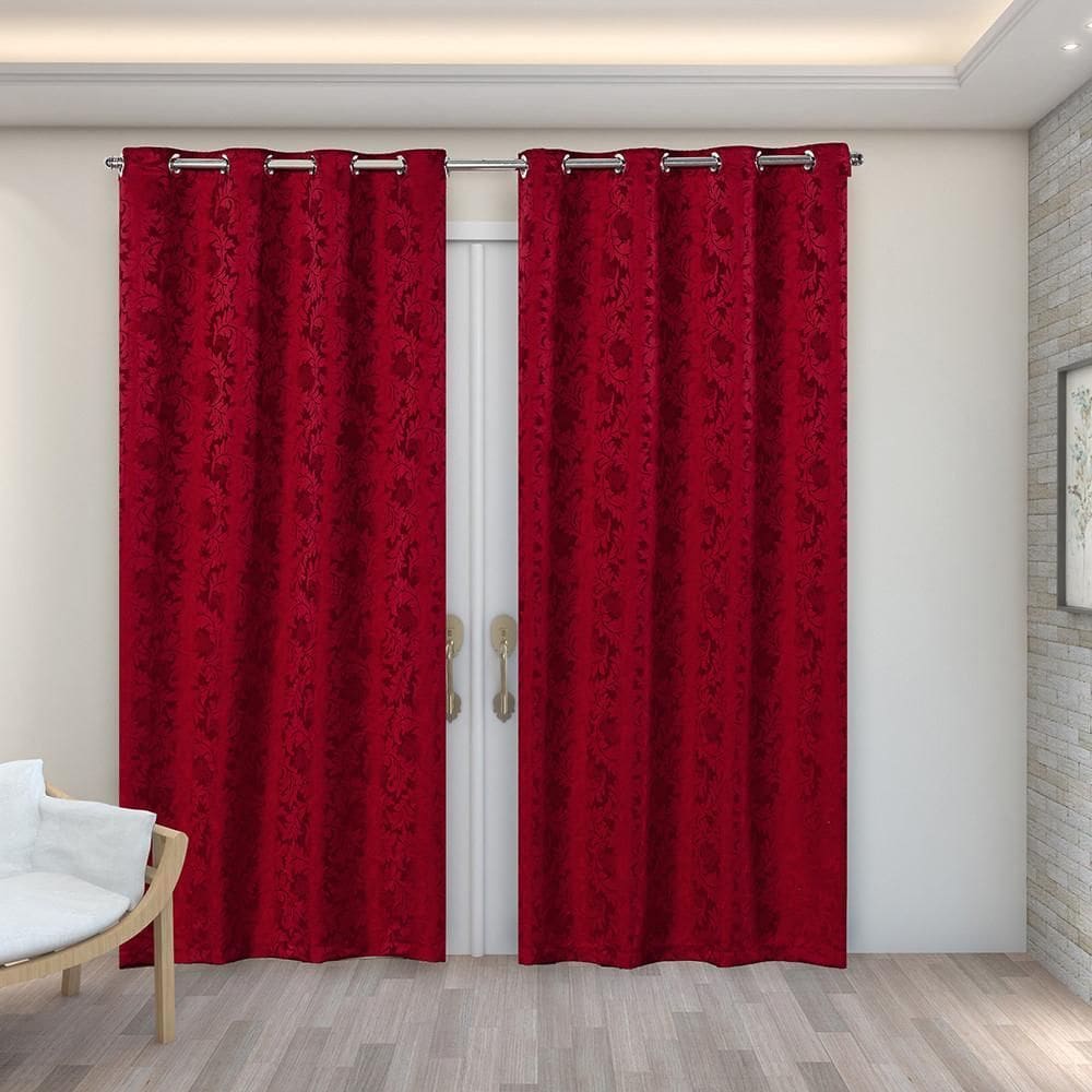 Cortina Jacquard 2,70 X 2,30 Decoração Sala Quarto Vermelho