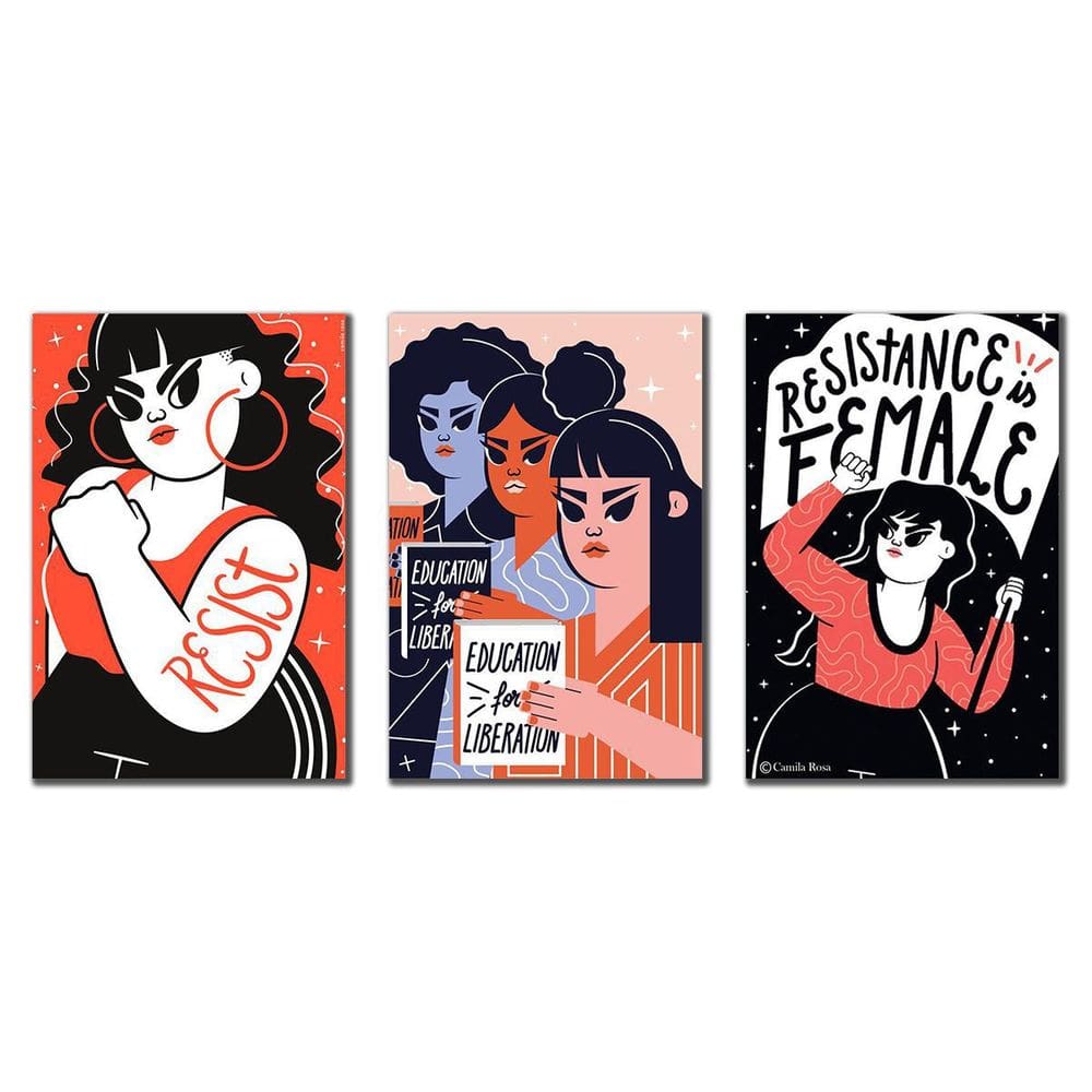 Kit 3 Placas Decorativas Feminismo Arte Decoração Mdf