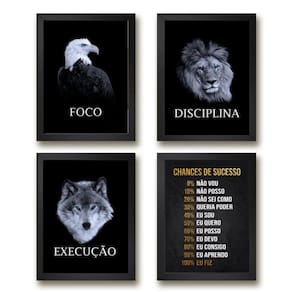 Kit 4 Quadros Motivacionais Empresa 33x24cm Madeira Branca