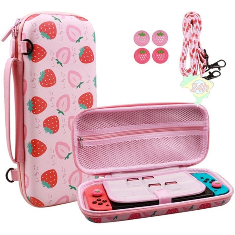 Bolsa Case Transporte Nintendo Switch Morango Rosa Menina