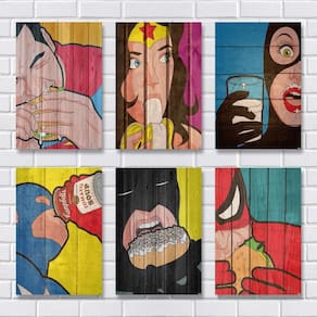 Kit Com 6 Placas Em Mdf - Super Heróis Humor - R+ Adesivos