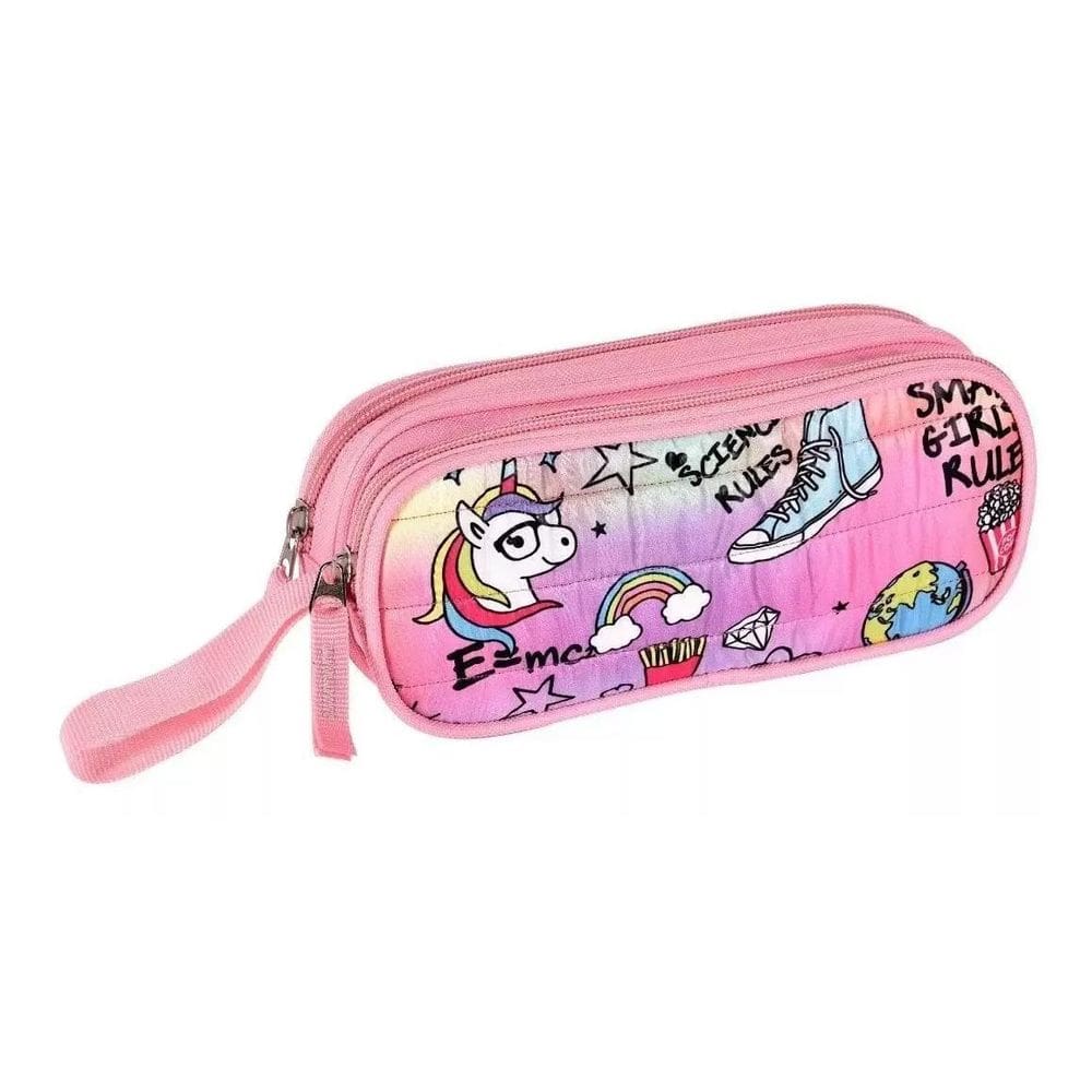 Estojo Unicórnio Duplo Compartimento Com Alça Infantil