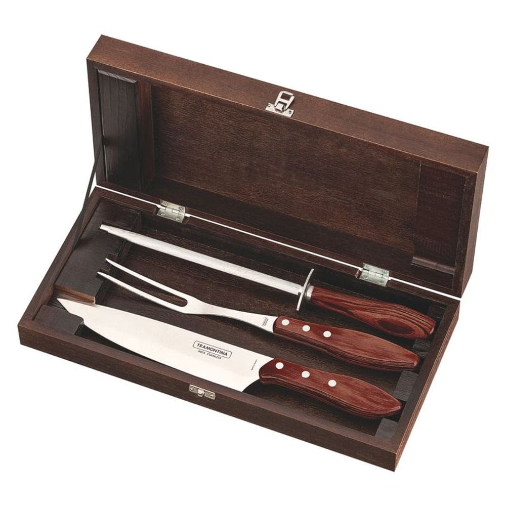 Kit Para Churrasco Inox Polywood Estojo 4 Peças Tramontina