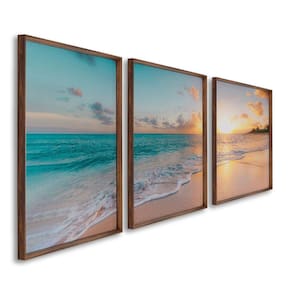 Quadro Decorativo Paisagem Praia, Mar e Pôr do Sol 60x90cm para Sala, Casa de Praia, Quarto Marrom