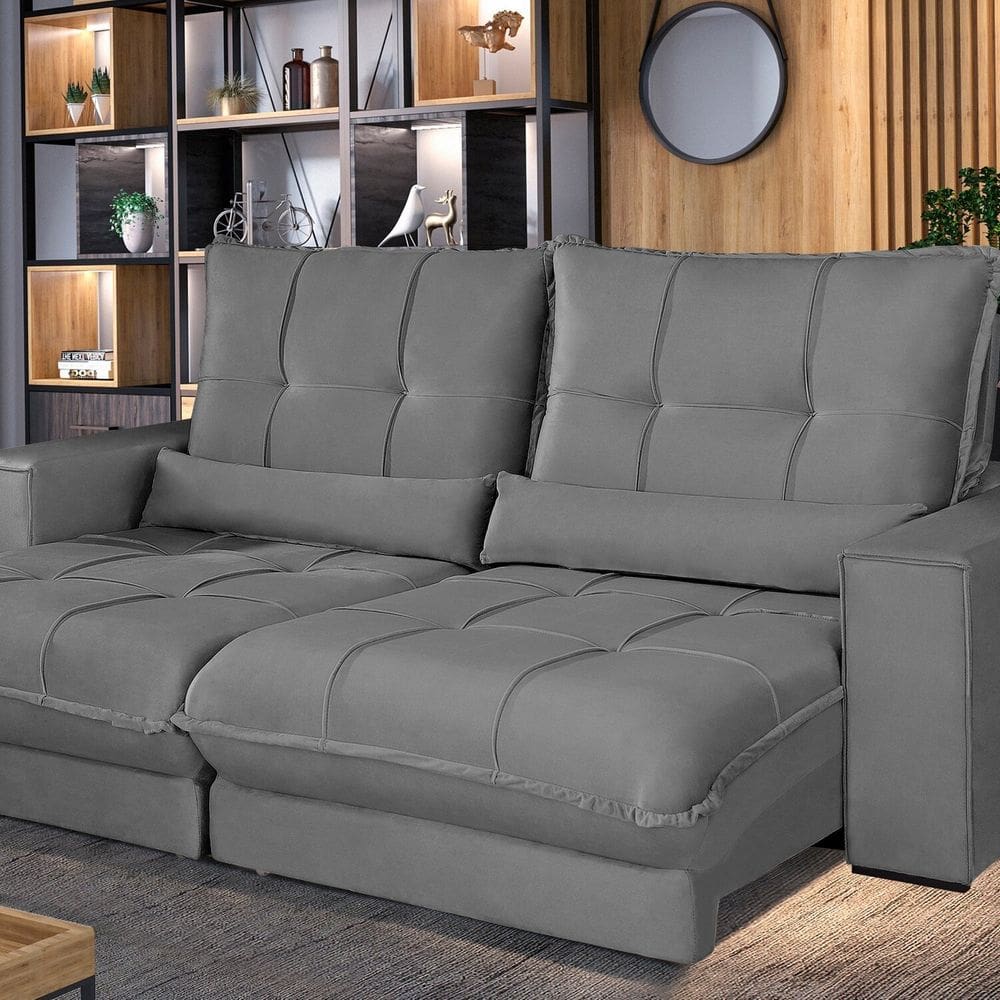 Sofá Retrátil e Reclinável Thor - Molas Ensacadas 250 Cm Cinza