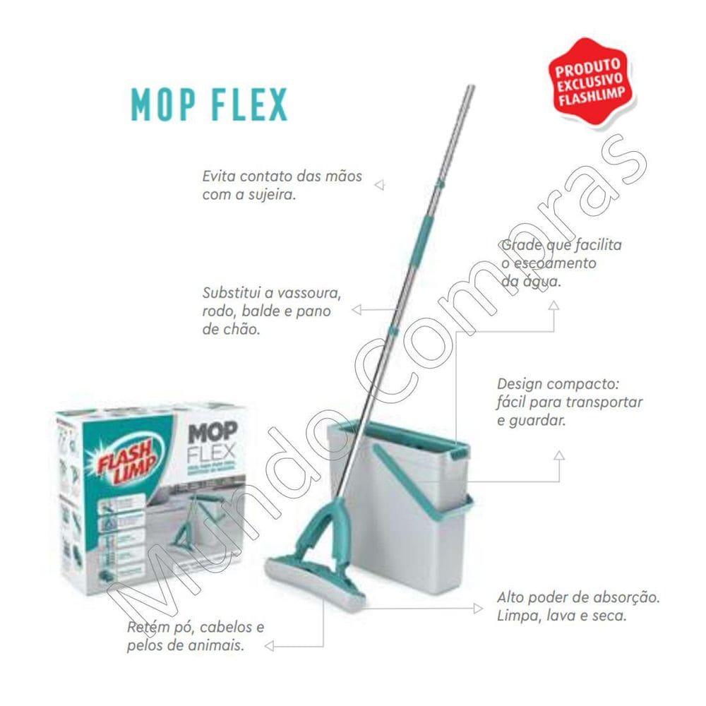 Mop Flash Limp Flex com Balde 10L e Cabo 1,28m