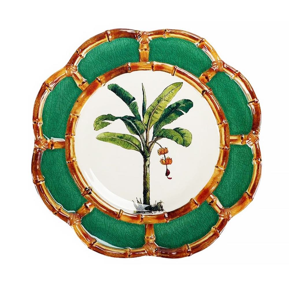 Prato Sobremesa Melamina Borda Bambu Verde Desenho 22cm 50098 - EntreCasa