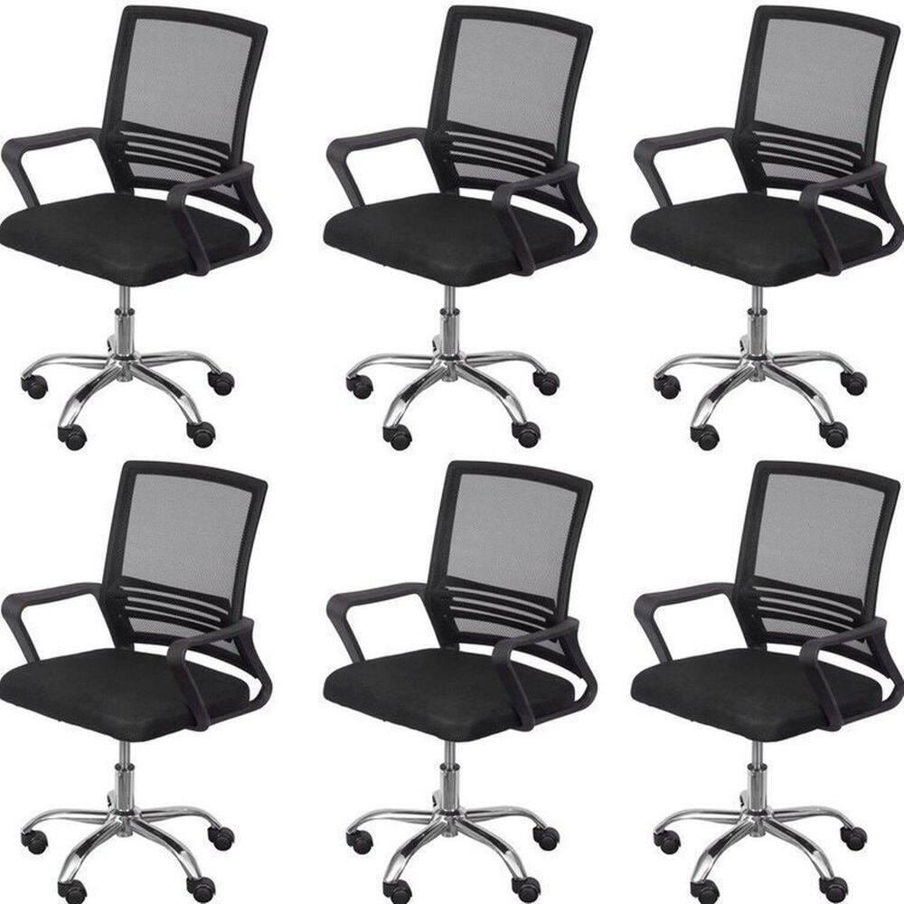 Kit 6 Cadeiras para Escritório Diretor Lyon Baixa em Tela Mesh Preto