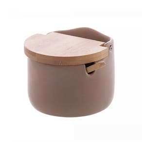 Saleiro de Cerâmica com Tampa e Colher de Bambu Areia 10x9,5cm 18031 - Wolff