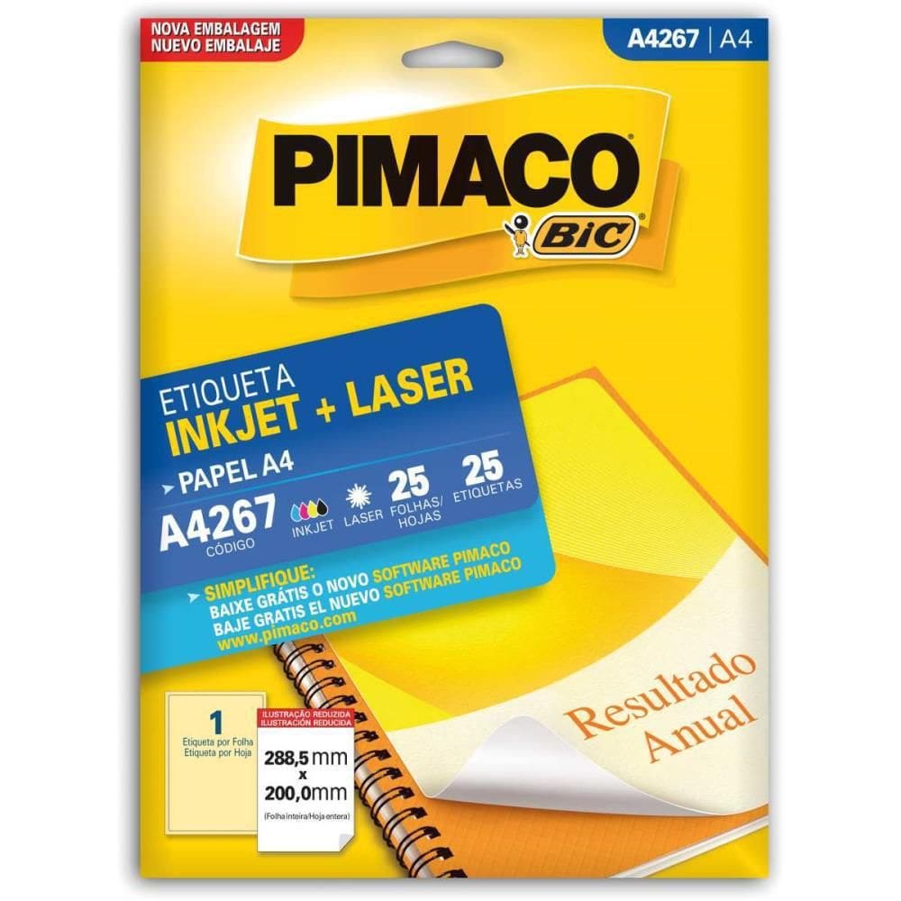 Etiqueta A4 A4267 25 Fls 288,5 X 200,0 Mm - Pimaco Ct/25