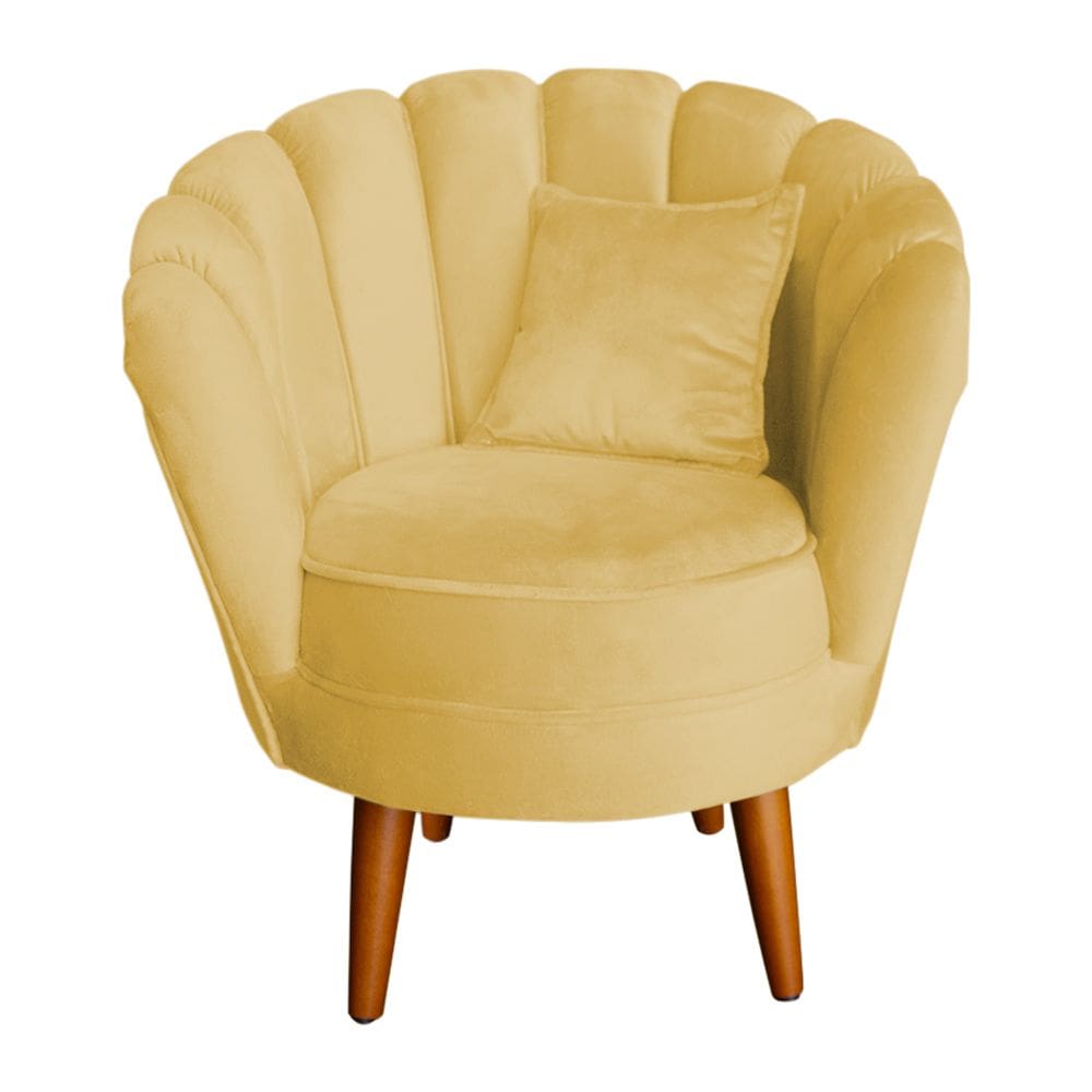 Poltrona Decorativa Petala Com  Almofada Amarelo