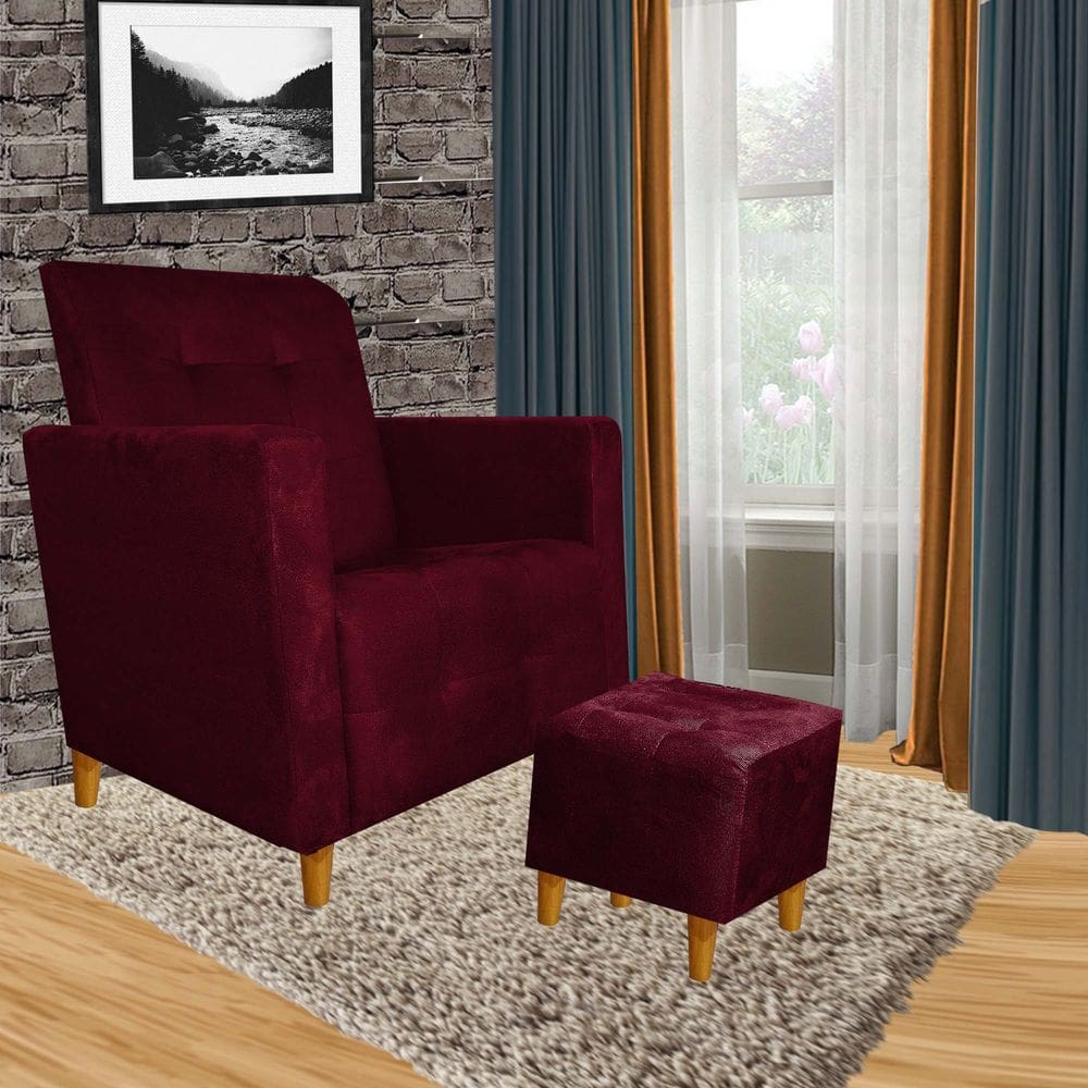 Poltrona Amamentação Gaby Pés Palito + Puff Bordo