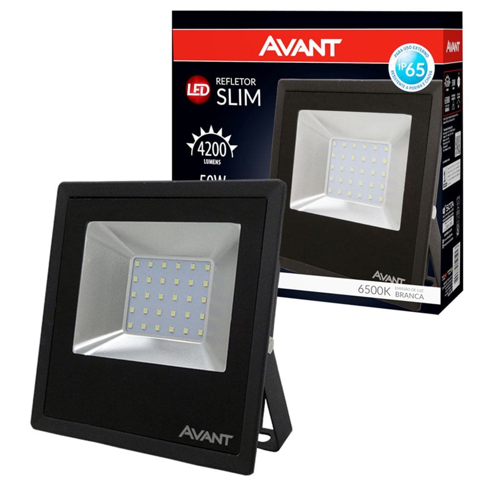 Refletor Led 50W Avant Bivolt Slim Ip65 Branco Frio 6500K
